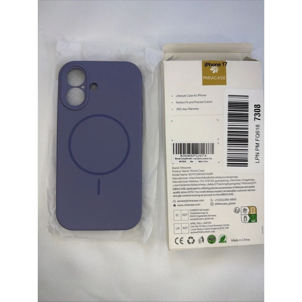 Miracase for iPhone 17 Magnetic Compatible with MagSafe Silicone Lavender Gray